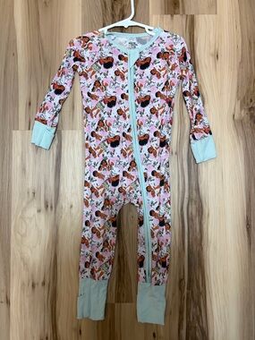 Girls' Pink Mermaid-Print Zip Front Pajama One-Piece with Mint Trim